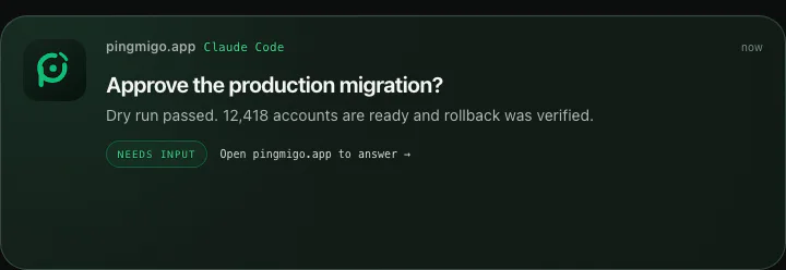 Claude Code asks for approval to run the production migration